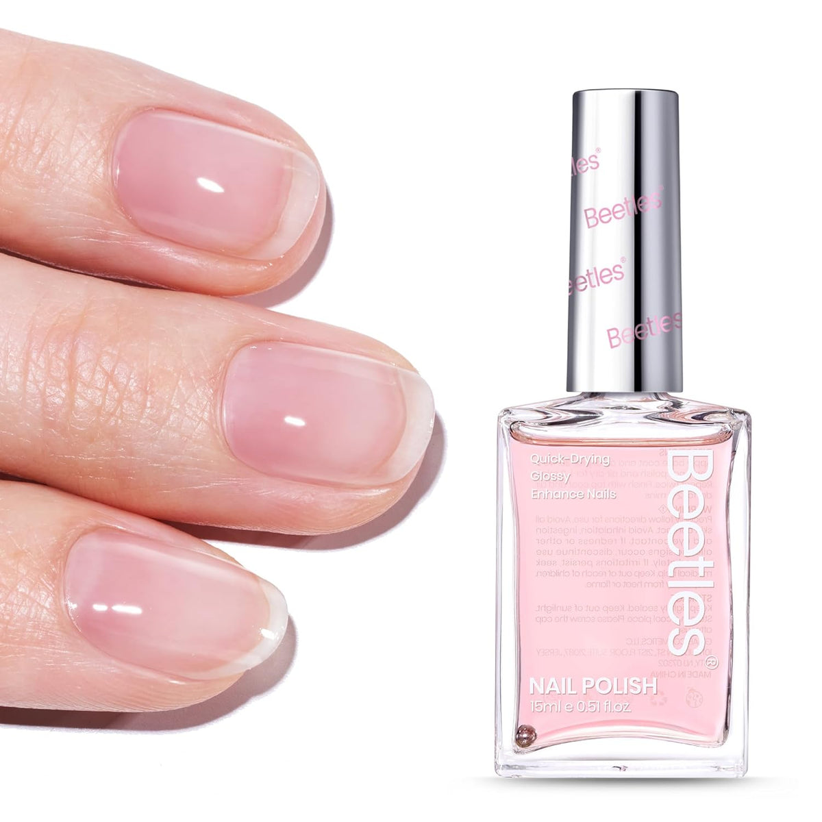 Beetles Nail Strengthener - Clear Pink Nail Concealer Fast Air Dry Clear Air Dry Nail Growth for Damaged Uneven Nails Fingernail Polish for Pink Bliss Nail Art Manicure Salon Quality