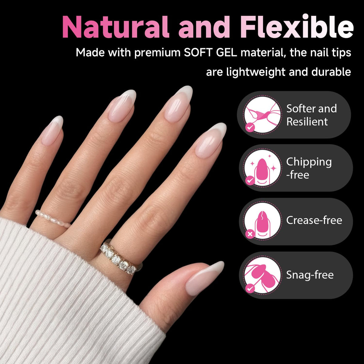 UNA GELLA Medium Almond Nail Tips, 312pcs Almond Gel Nails Tips Shape Pre Etched Full Cover Clear Fake Acrylic Pointed Press On Nails No C Curve for Nail Extension Art DIY Salon 12 Sizes