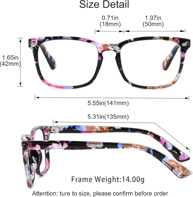YEIN Bifocal Reading Glasses with Blue Light Blocking Lenses, Bifocal Reader for Women, Vintage Square frame with Spring Hinge (+1.00/+4.00 magnification)