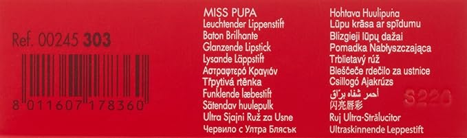 Pupa Milano Miss Milano Lipstick - Creamy, Ultra Pigmented Color - Nourishing Formula - Crystal-Effect Lipstick - Ultimate Boost Of Volume And Hydration - 303 Haute Couture Fuchsia - 0.071 OZ