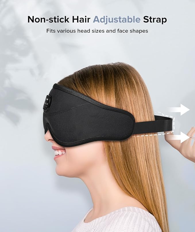 Sleep Mask with Bluetooth Headphones Wireless, TOPOINT 3D Eye Mask for Sleeping Headphones Women Men with Noise Canceling Earbuds, Thin Speaker, Blackout, 15 Hours for Travel, Meditation, CPAP Users