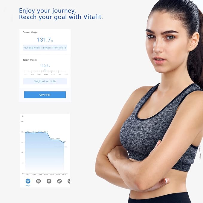 Vitafit Smart Bathroom Scale Body Weight, High Accuracy Assured by Weight Scale Professional Factory Since 2001, App Sync 13 Body Composition Including BMI, Body Fat and Muscle, 400lb, LED, Silver