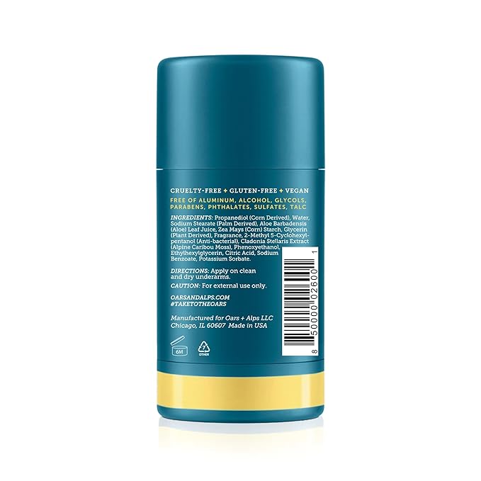 Oars + Alps Aluminum Free Deodorant for Men and Women, Dermatologist Tested and Made with Clean Ingredients, Vegan, California Coast, 1 Pack, 2.6 Oz