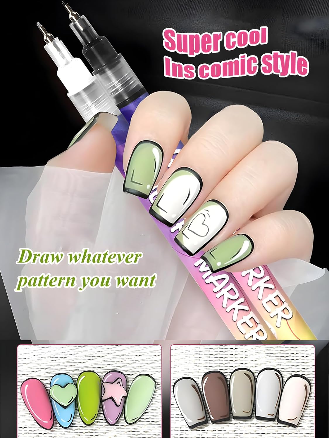Fine Tips 3D Nail Art Pens, 12 Colors 0.5 MM Nail Marker Pens Nail Point Graffiti Dotting Drawing Painting Liner Pen for Home Salon Quickly Dry Nail Art