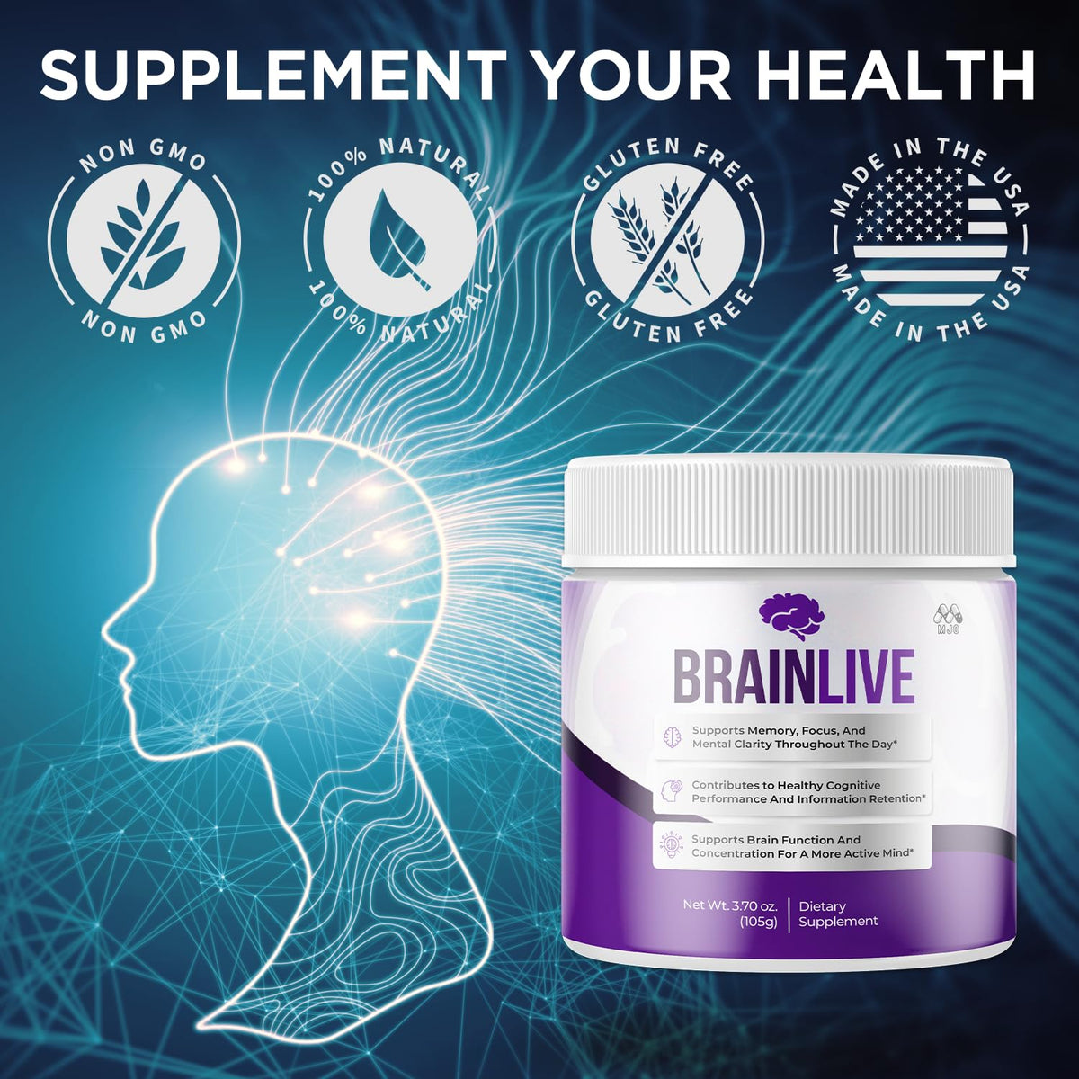 (5 Pack) Brainlive Powder, Official Brain Live Powder Supplement with All Natural Ingredients, Advanced Formula Brain Live Health & Wellness Support with Maximum Strength Multivitamins (150 Servings)
