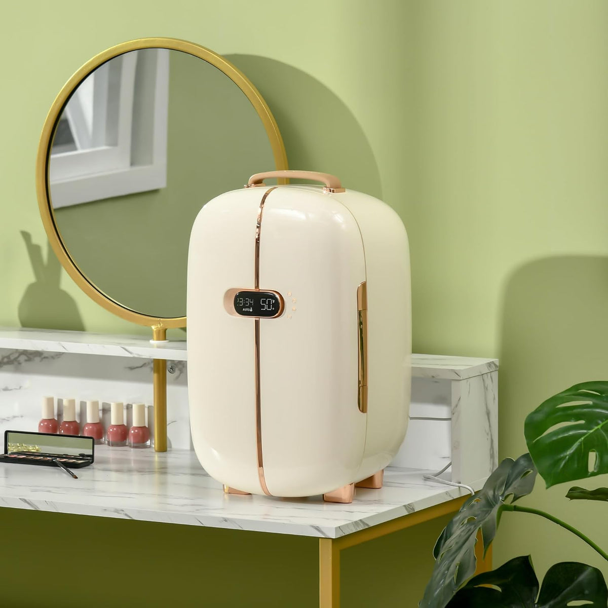 HOMCOM Portable Skincare Fridge with LED Display, 12L Mini Fridge for Beauty, Makeup and Cosmetics, Small Refrigerator Cooler for Bedroom, Home Office, Desktop, White
