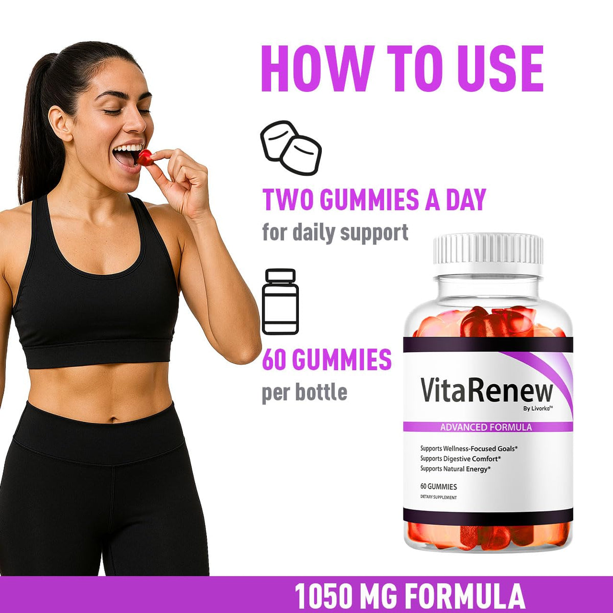 VitaRenew Gummies - Original VitaRenew Advanced 1050MG Formula - Maximum Strength, Supplement Gummy Official Formula Vita Renew All Natural Overall Wellness Support, 60 Gummies for 1 Month