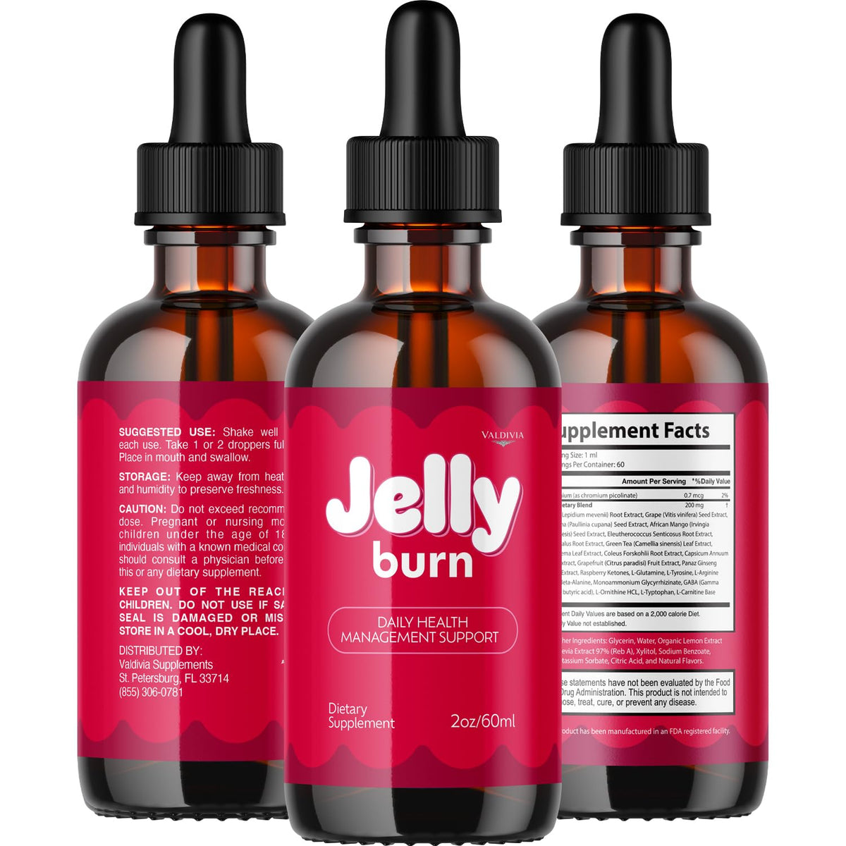 JellyBurn Drops - Official Jelly Burn Advanced Liquid Supplement Drop Premium Formula - Maximum Strength, All Natural Vitamins Support for Overall Health & Wellness, 1 Bottle for 1 Month