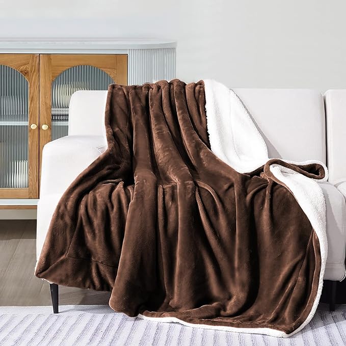 IR Imperial Rooms Sherpa Blankets Queen Size - Thick and Warm Blankets for Winter, Reversible Soft and Fuzzy Fluffy Queen Size Blanket for Bed, Coffee, 90x90 Inches