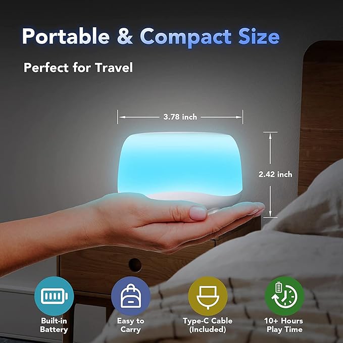 White Noise Machine with 7 Color Night Light and 34 Sleep Aid Sounds for Soothing Emotions, Promoting Sleep, Sound Machine with Timer Adjustable Brightness for Baby Kids Adults（C）