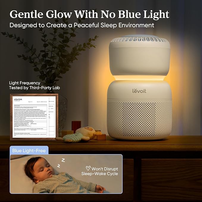 LEVOIT Air Purifier for Baby with White Noise Sound Machine and Blue-Light-Free Night Light in Home Bedroom, HEPA Filter with 5 Air Quality Monitor, Removes Ultrafine Particles, Smart WiFi, Sprout