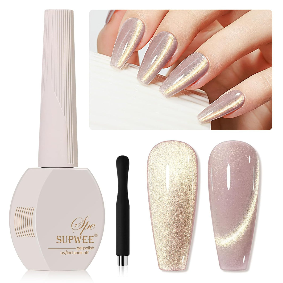 Cat Eye Gel Nail Polish, Nude Glitter Cat eye Gel Polish Holographic Magnetic Gel Polish Shimmer CatEye Effect with Magnet Soak Off Gel Salon DIY at Home, 0.5 OZ