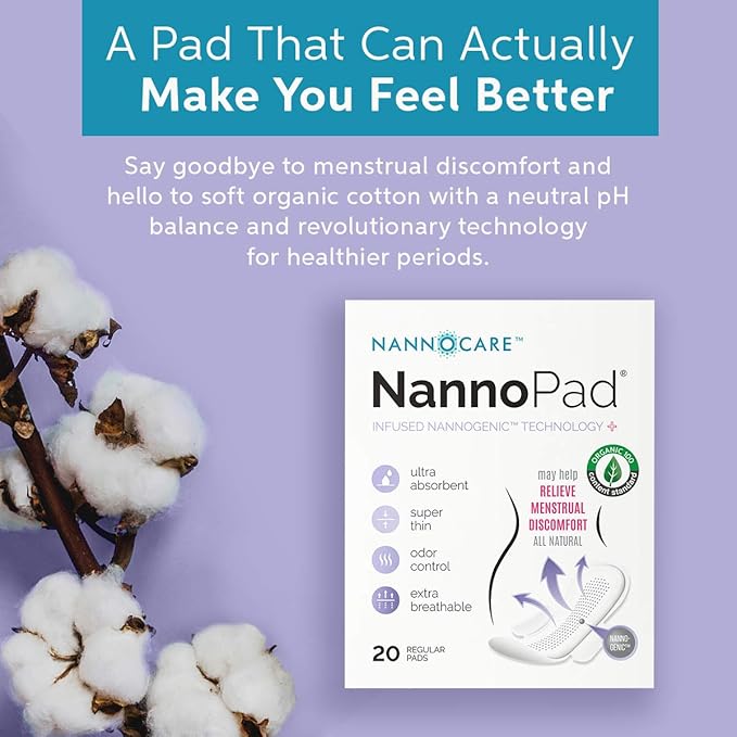 Regular Pads for Women - Nannocare Certified Organic Cotton Pads - Pads with Wings - Feminine Hygiene Products - 20 Sanitary Pads for Women - Feminine Pads (20 Count (Pack of 1))