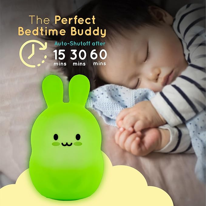 Lumipets Remote Control Silicone Night Light for Kids - Bunny Design with 9 Soft Colors & Sleep Timer - Rechargeable, Battery-Operated Lamp for Bedroom | Baby Nursery, Toddler, Girls, Boys