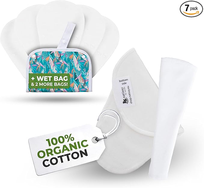 Organic Cotton EcoComfort Reusable Panty Liners for Women & Teens (Tanga, 7-Pack); High-Temp Washable Cloth Liners; Stay Fresh & Dry, for Daily Vaginal Discharge Only; 100% Breathable (no PUL/TPU)