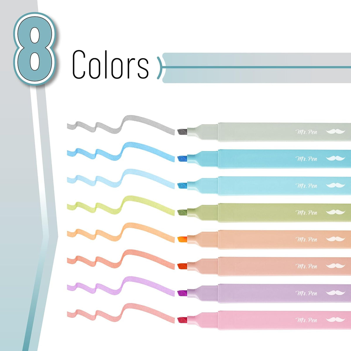 Mr. Pen Aesthetic Highlighters - 8 pcs, Chisel Tip, Pastel & Vintage Colors, No Bleed Bible Highlighters