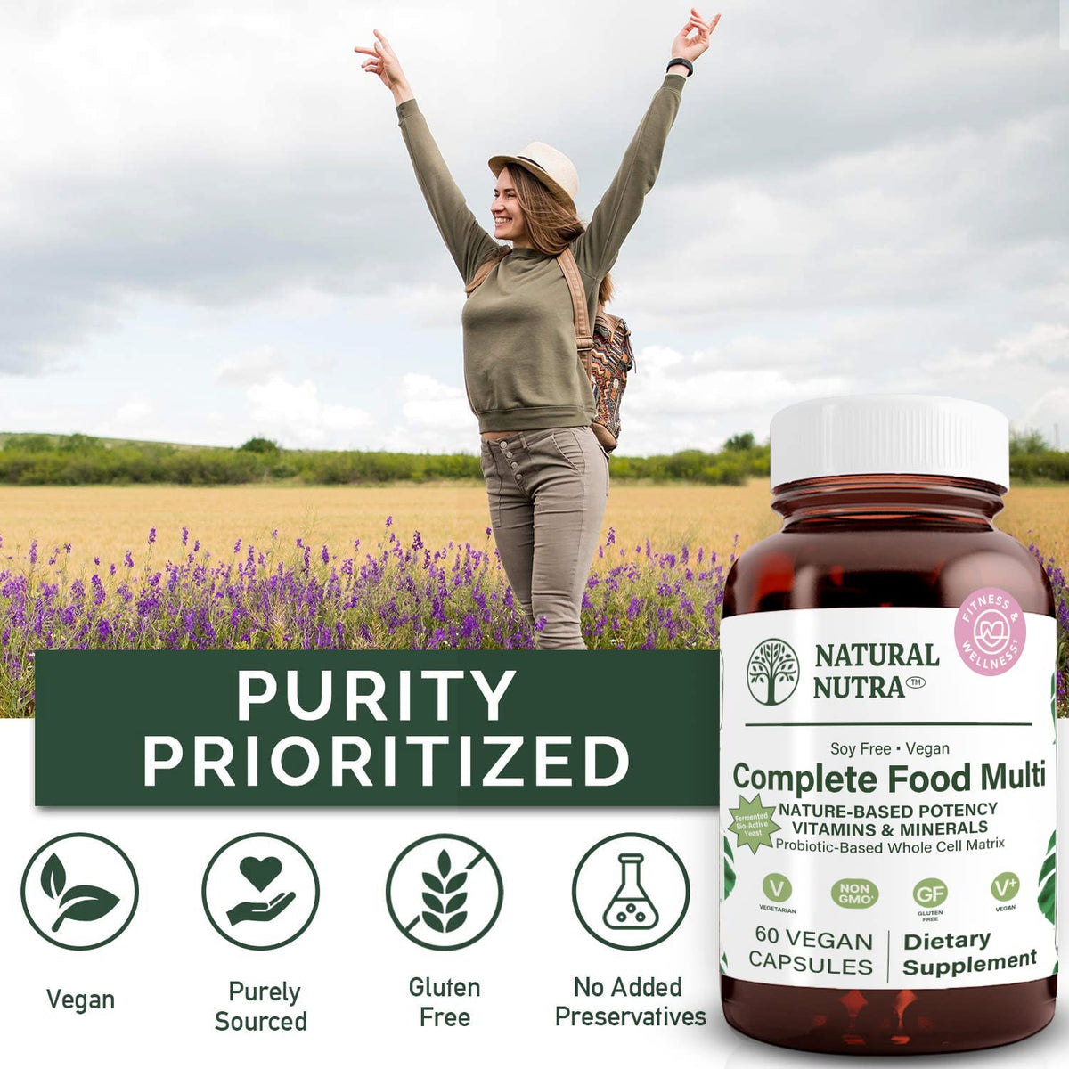 Natural Nutra Whole Food Complete Multivitamin and Mineral for Women and Men, Energy Booster, Helps Maintain Bone Health Supplement, Improves Brain Function and Skin, Help Enhance Immunity 60 Capsules