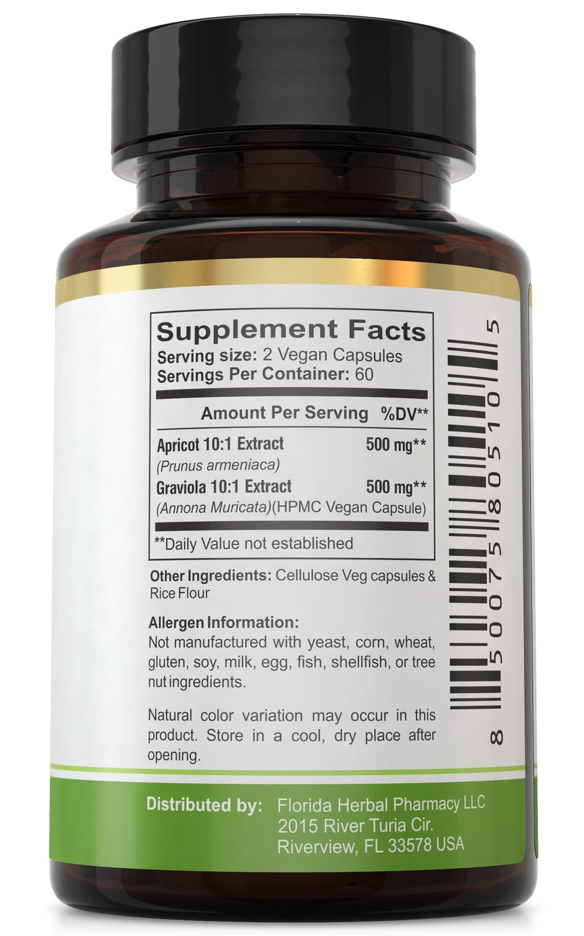 Florida Herbal Pharmacy, Apricot-Graviola Supplement Capsules 10:1 (120 Capsules), 1000 mg Serving (Pack of 1)