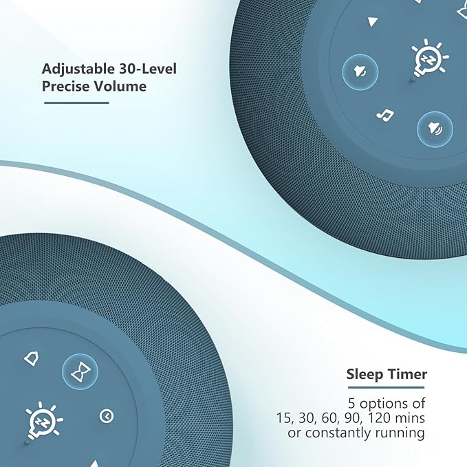 Reacher Auto-Brightness Alarm Clock Sound Machine, 20 Soothing Sounds, 8 Colors Night Light, Auto-Off Timer, 0-100% Dimmable Digital Display, Precise 30-Level Volume White Noise Machine
