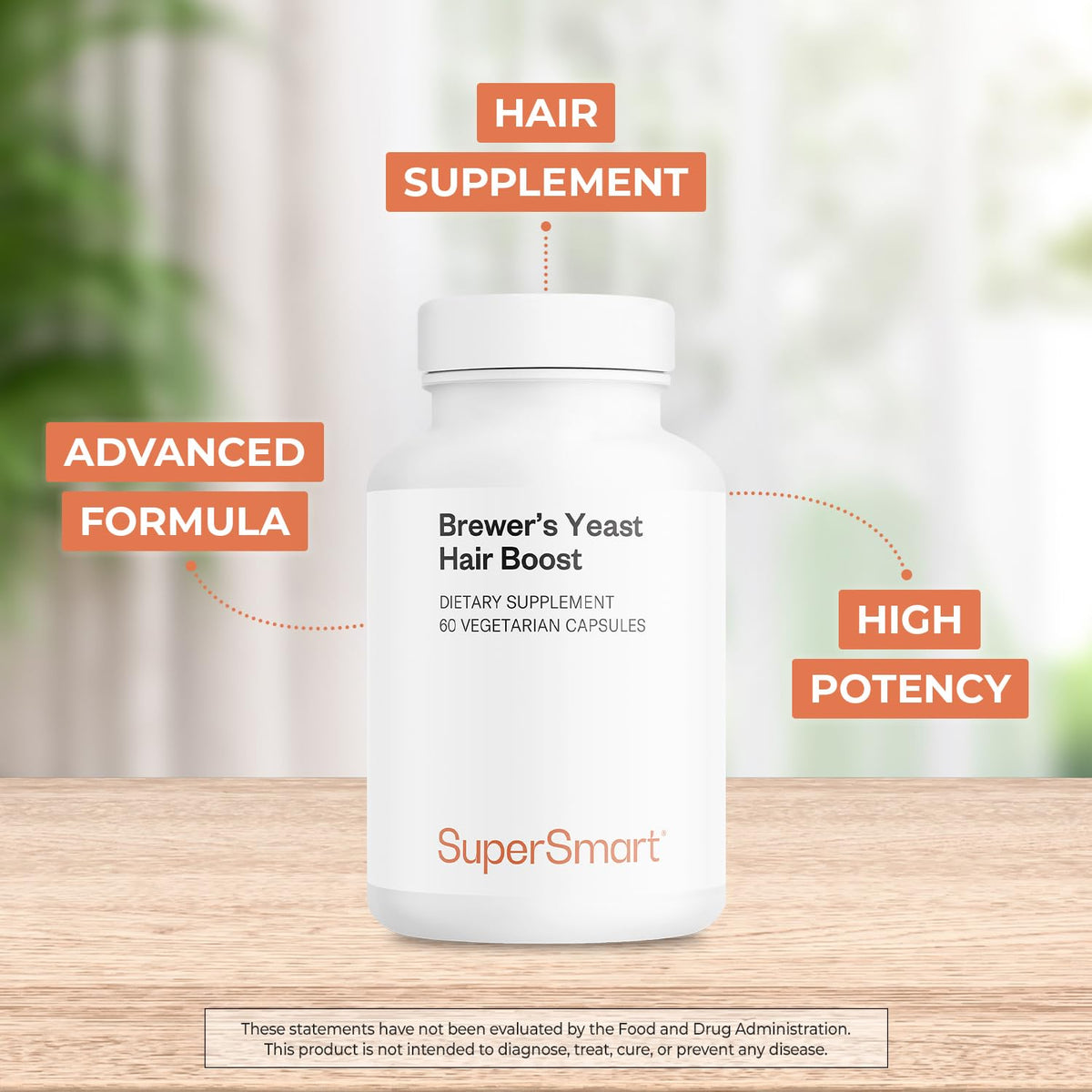 SuperSmart - Brewer's Yeast Hair Boost (Advanced Formula) - with Saccharomyces Cerevisiae, Zinc, Biotin - Hair Supplement | Non-GMO - 60 Vegetarian Capsules