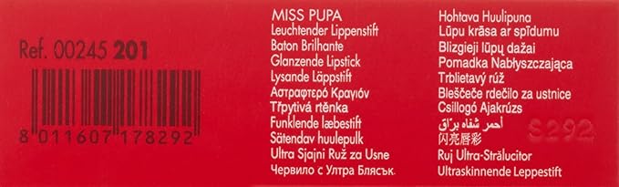 Pupa Milano Miss Milano Lipstick - Creamy, Ultra Pigmented Color For Lips - Nourishing Formula - Crystal-Effect Lipstick - Ultimate Boost Of Volume And Hydration - 201 Cinderella - 0.071 OZ