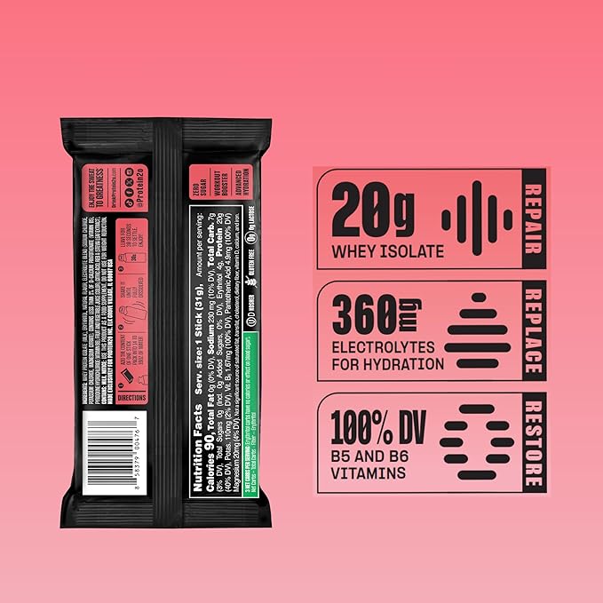Protein2o 20g Whey Protein Isolate Clear Protein Powder, 360mg of Electrolytes, Vitamins B5 & B6, Sugar Free, Strawberry Watermelon, 8-Pack