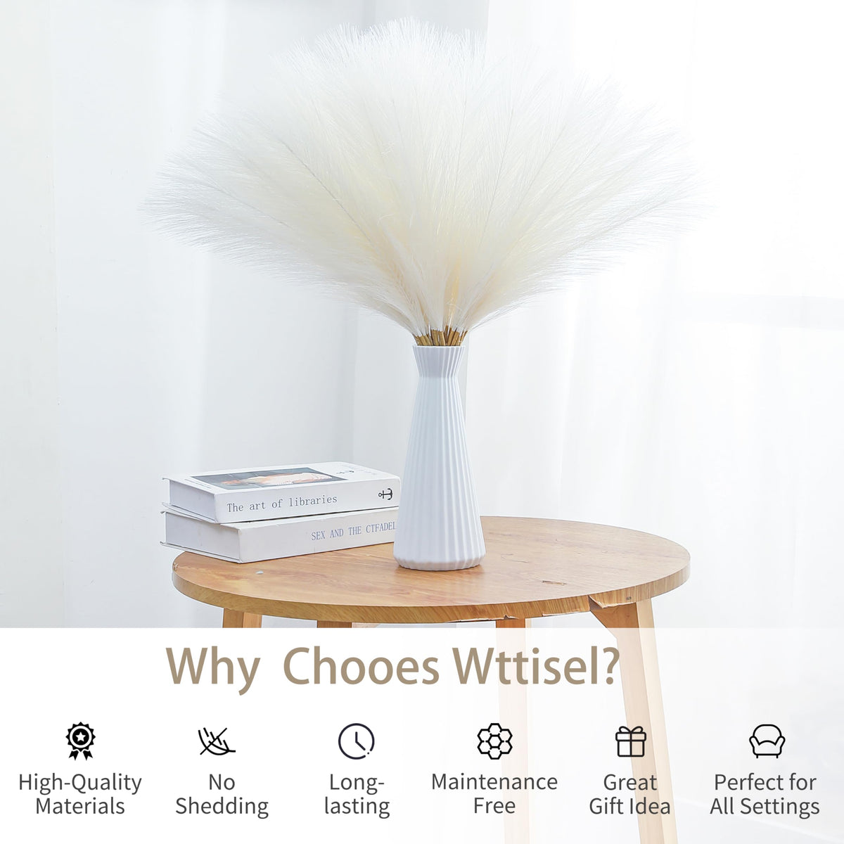 Wttisel 30pcs 22" White Pampas Grass - Faux Pampas Grass Decor Short Artificial Pampas Grass for Boho Home Wedding Mothers Day Decoration