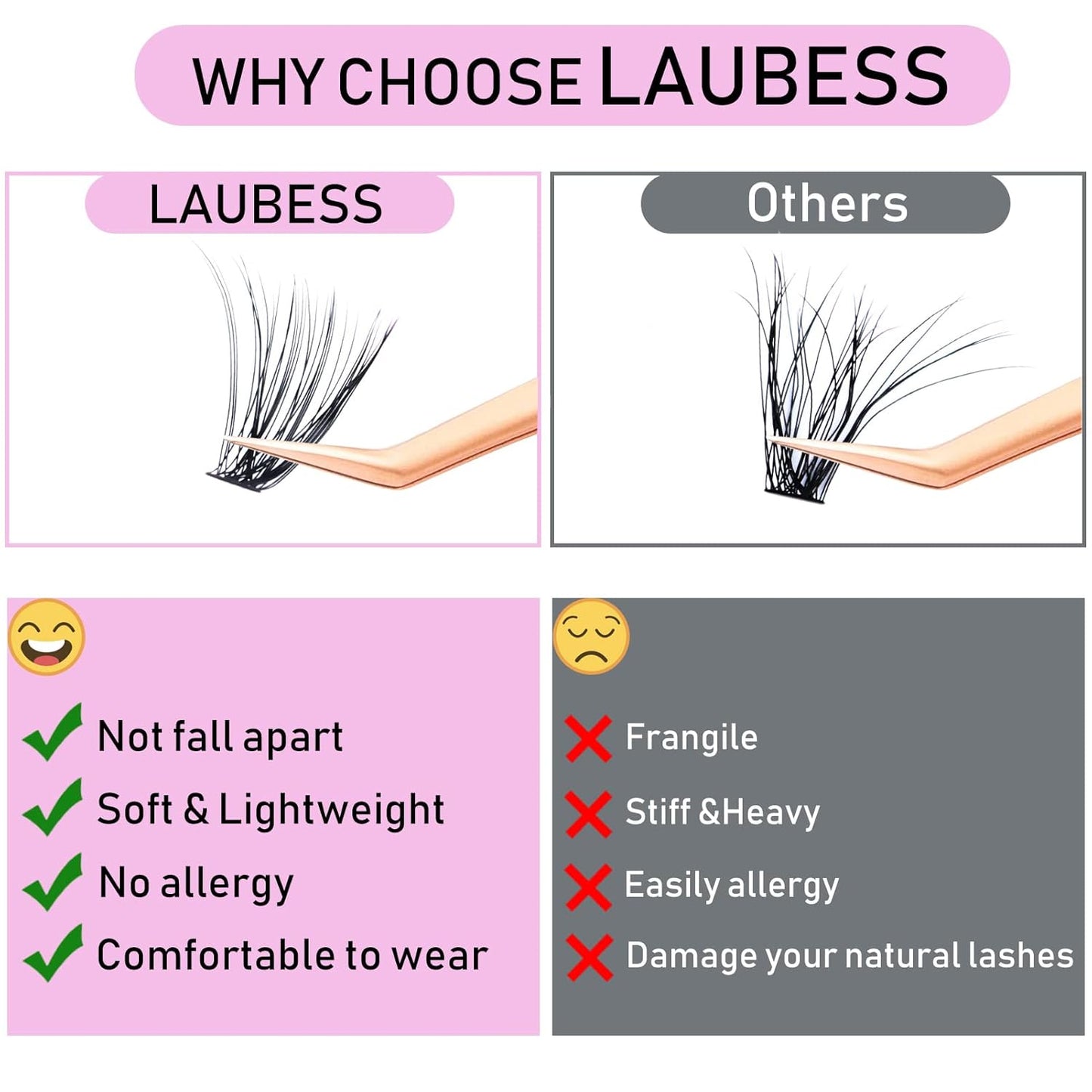 Eyelash Clusters LAUBESS Lash Clusters Individual Lashes Cluster Eyelash Extensions DIY at Home Waterproof Cluster Lashes (40D-C-Mix9-16)