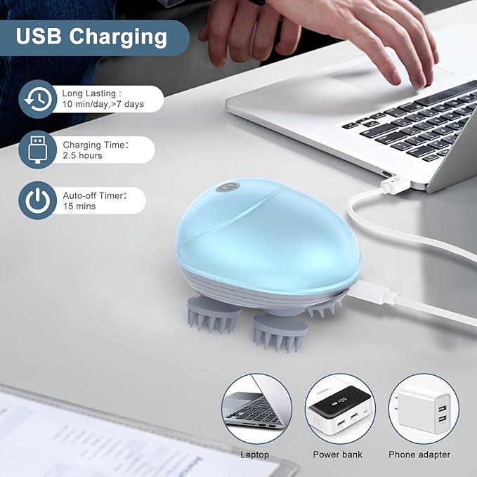 Upgraded Handheld Pet Massager for Dogs and Cats, Electric Cat Dog Massager, with 4 Rotatable Massage Heads, Three Modes, for Relieving Tight Stiffness Muscles, Promote Bonding (Light Blue)