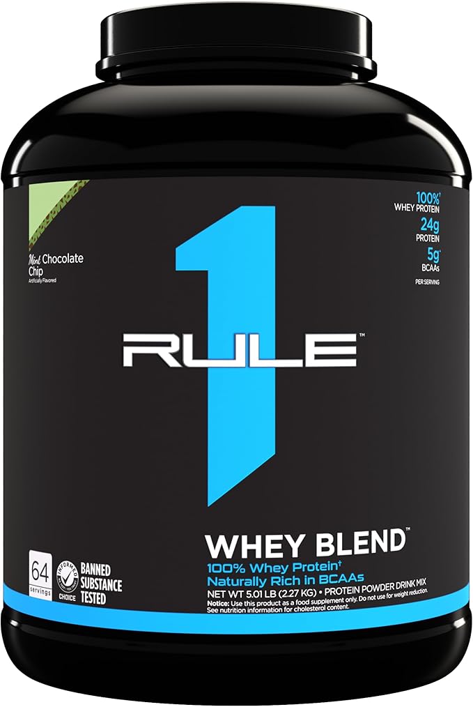 Rule One Proteins, R1 Whey Blend - 24g Fast-Acting Whey Protein Concentrates, Isolates, and Hydrolysates Per Serving, with Naturally Occurring EAAs and BCAAs (5 Pounds*, Mint Chocolate Chip)