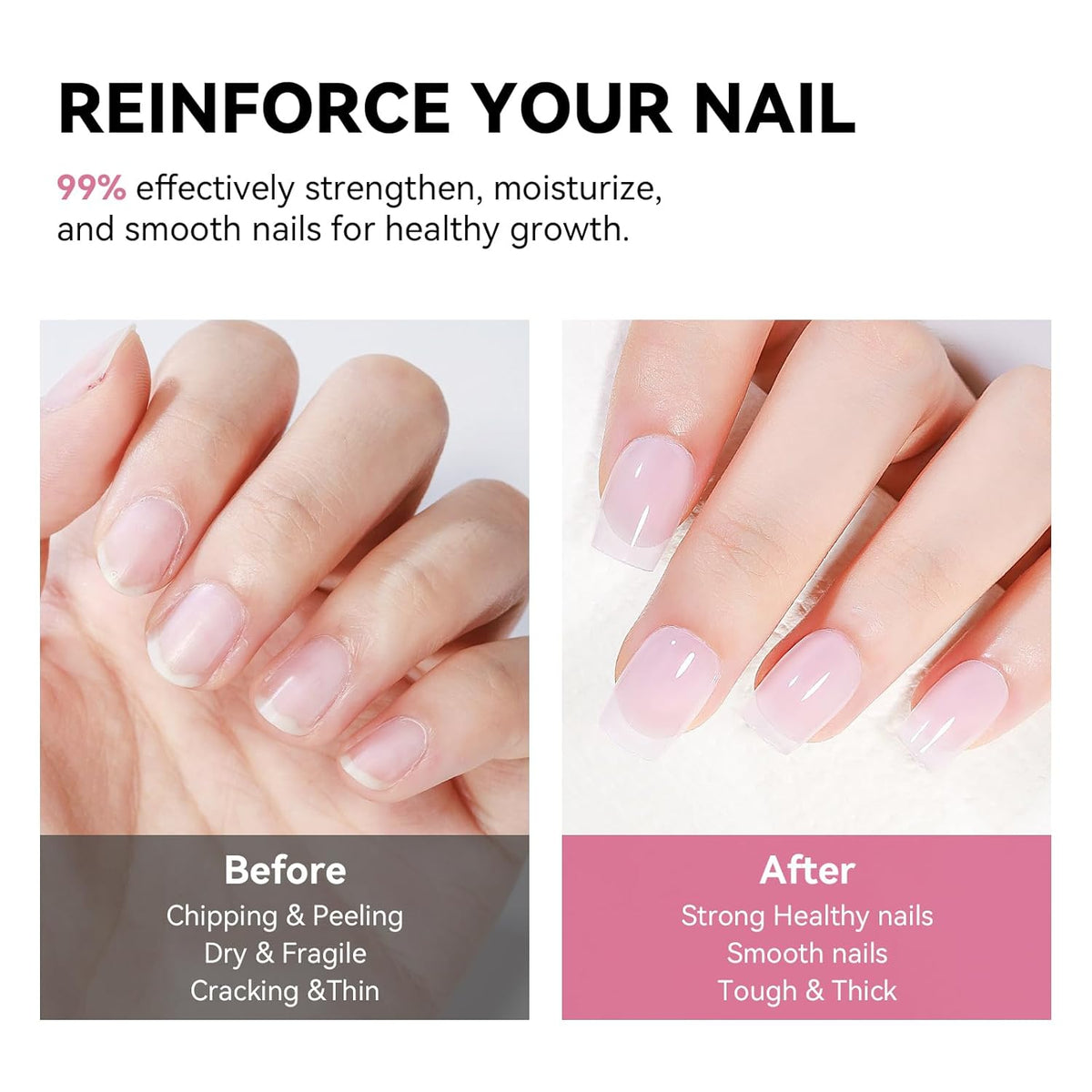 Nail Strengthener and Growth Natural Nails Hardener Pink Nail Repair Strengthening Polish Ridge Filler for Weak and Damaged Nails 12ML