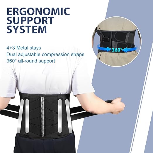 HONGJING Heated Back Massager Brace for Lower Back Pain Relief, Cordless Back Vibration Massage Belt with 3 Heating Modes and 4 Massage Modes for Sciatica and Scoliosis-L