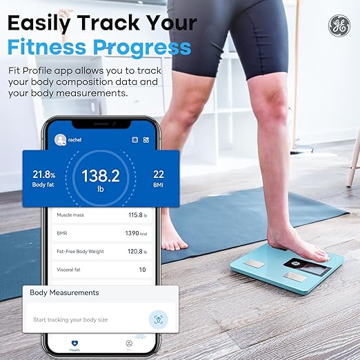 GE Weight Scale Body Fat: Smart Scale for Body Weight Bluetooth Bathroom Digital with BMI Fat Percentage Composition with Large LCD Display Weighing 396lbs Blue