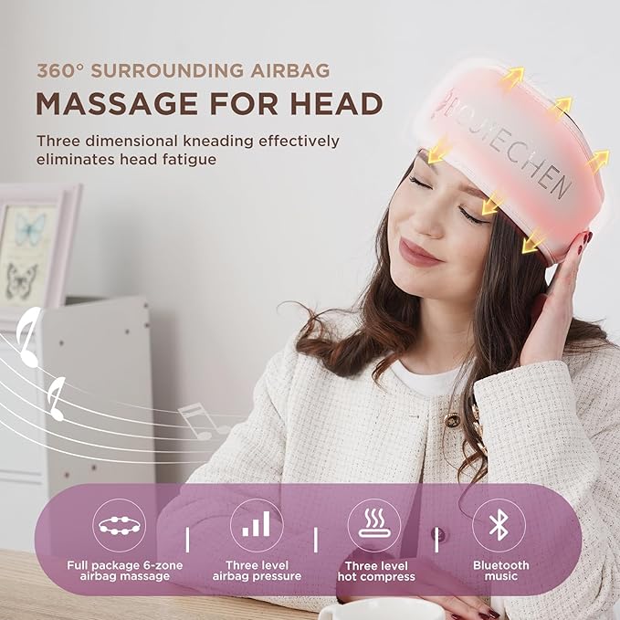 Head Massager,Scalp Massager,3 Gear Constant Temperature Hot Compress and Comfortable Kneading Squeeze for Head, Relieve Pressure, Fatigue, Sleep Aid | Ergonomic Bluetooth Scalp Massage Tool