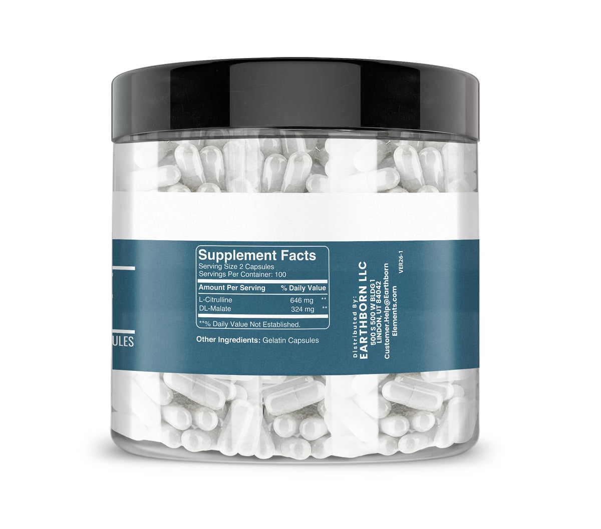 Earthborn Elements L-Citrulline DL-Malate 2:1, 200 Capsules, Pure & Undiluted, No Additives