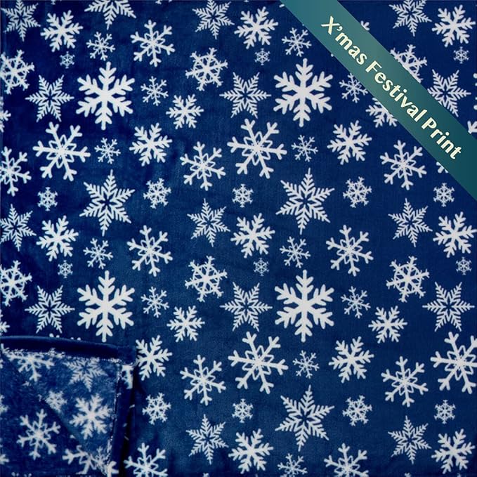 PAVILIA Christmas Throw Blanket | Navy Snowflake Christmas Fleece Blanket | Soft, Plush, Warm Winter Cabin Throw, Twin 60x80 (Navy/White Snowflake)