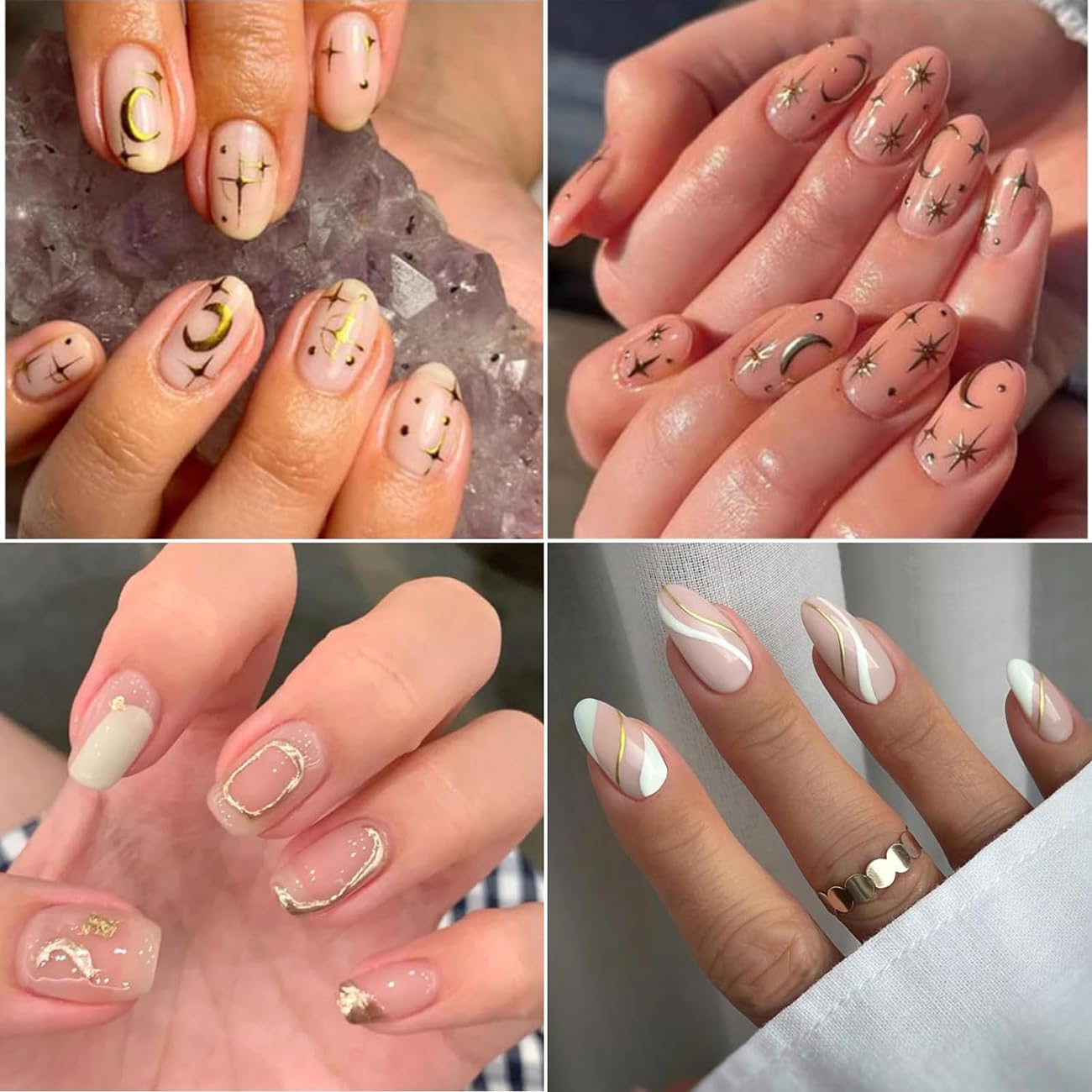 30 Sheets Gold Nail Art Stickers 3D Self-Adhesive Nail Decals Gold Line Star Moon Nail Stickers for Acrylic Nails Gold Stamp English Letter Nail Stickers Gold Leaf Diamond Nail Supplies for Women
