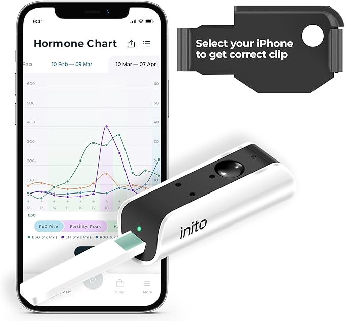 Inito Fertility Monitor & Hormone Tracker for Women | Estrogen, LH, PdG (Urine Metabolite of progesterone), FSH | Track and Confirm Ovulation | Includes 15 Test Strips (iPhone Xr / 11)