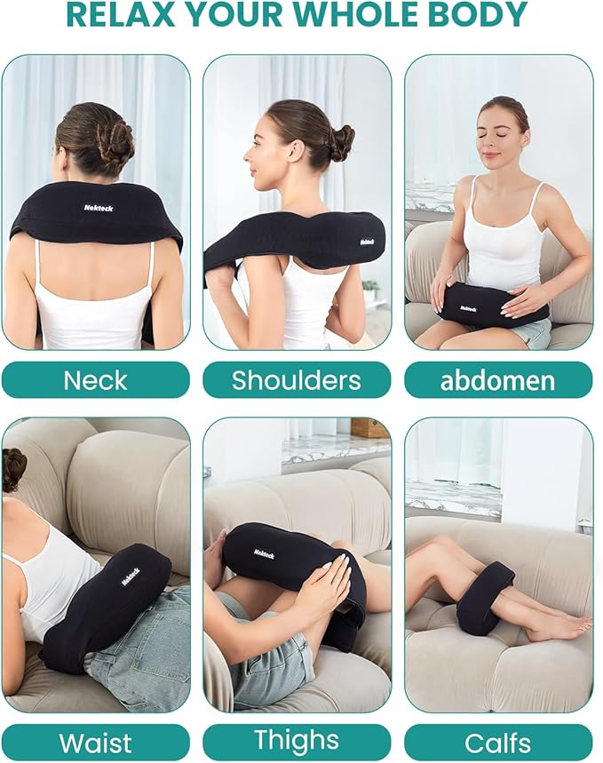 Nekteck Vibrating Neck and Back Massager with Soothing Heat, Electric Deep Tissue Massage Pillow for Shoulder, Leg, Body Muscle Pain Relief, Home Office Car Use, Gifts for Men Women, FSA/HSA Eligible