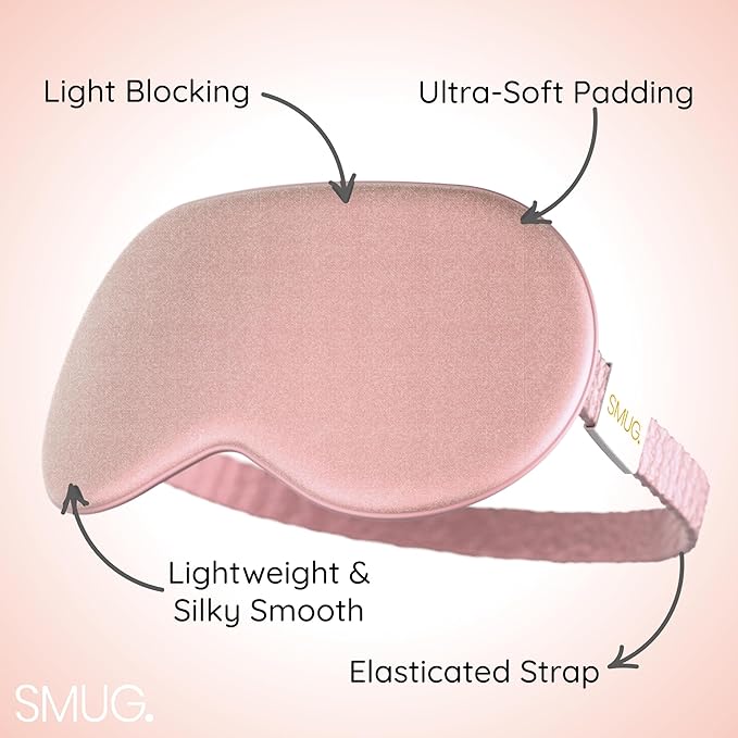 SMUG Satin Sleep Mask (3 Pack) Deep Dream Sleep Aid Eye Mask for Women & Men for Sleeping, Travel, Night Shift - Soft on Skin & Reduce Dark Circles - Eye Cover to Block Out Light - Satin Pink