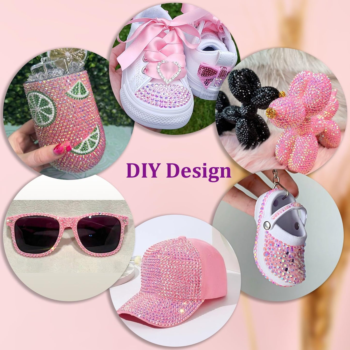30000Pcs Resin Rhinestones for Bedazzling with Tweezers, Light Pink AB Rhinestones for Crafting with B7000 Jewelry Glue for DIY Crafts Clothing Tumblers Shoes Fabric Nail Art