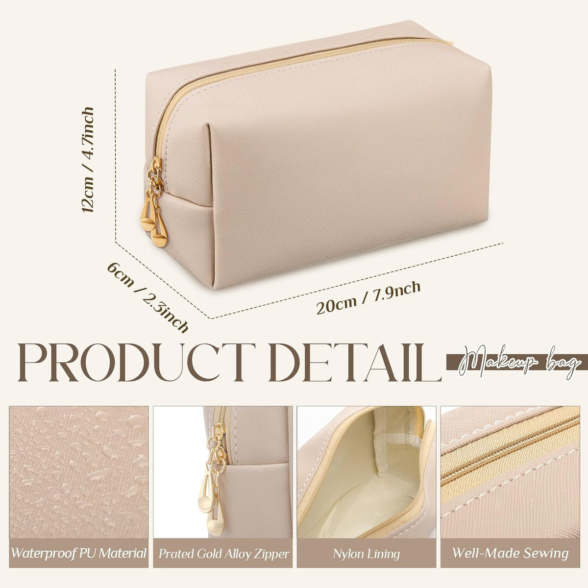 Kigeli 15 Pcs Aesthetic Makeup Bags PU Leather Cosmetic Pouches Waterproof Plain Toiletry Bags Makeup Pouches Bulk for Women Party Gift Travel Storage Organizer (Apricot Color)