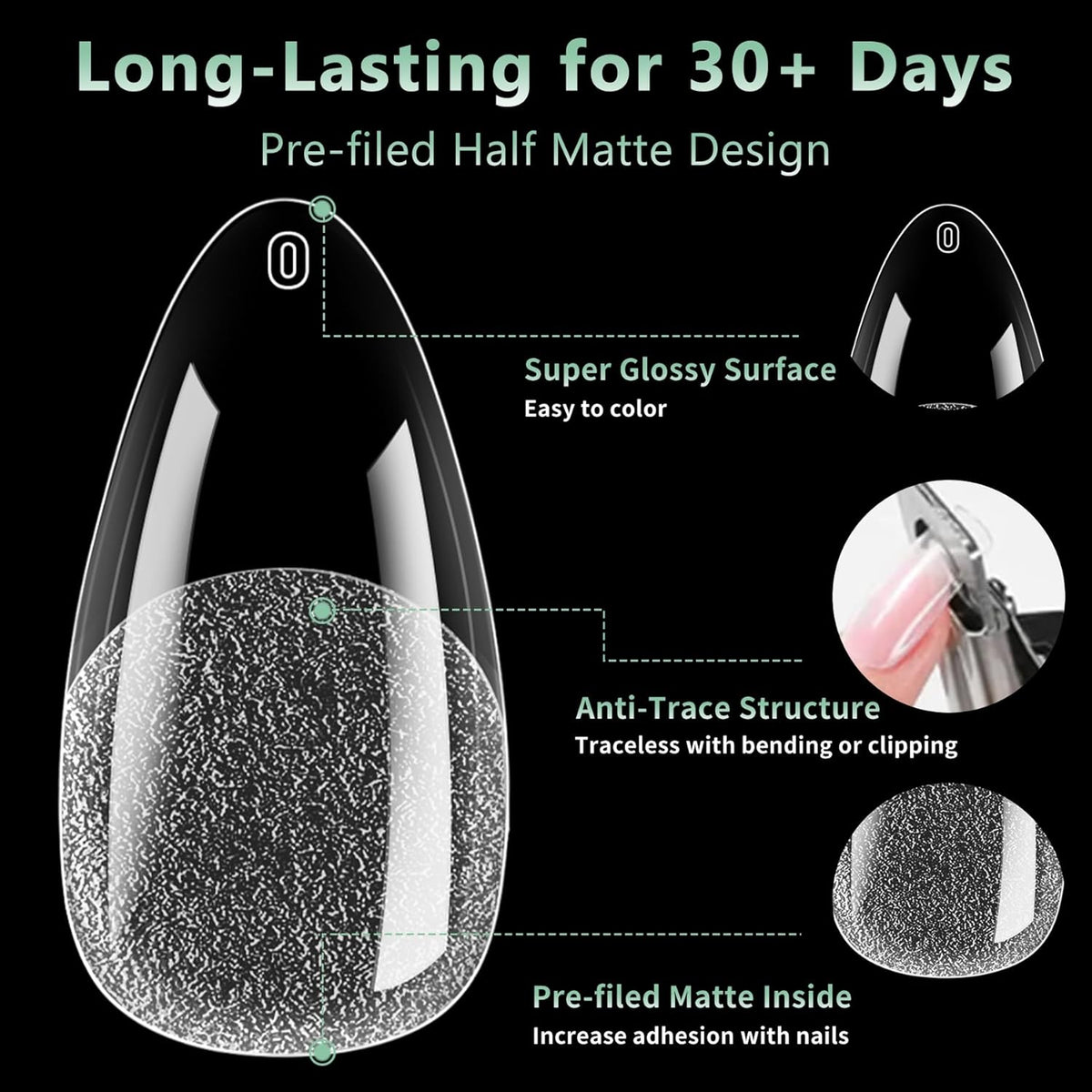 Medium Almond Nail Tips, 216pcs Acrylic Fake Nails Gel Nail Tips Soft, Full Cover Pre-Shaped Matte Clear Press on Nails for Extension, Diy at Home Manicure 12 Sizes