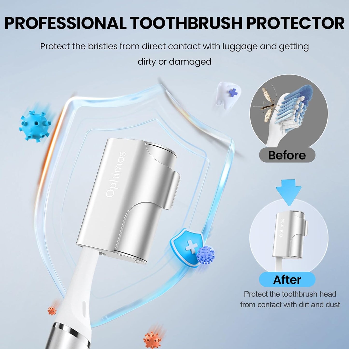 Aluminum Alloy Toothbrush Head Cover/Cap/Protector Case,Travel Toothbrush Covers Long-lasting Toothbrush Head Caps for Most Electric/Manual Brushes, 2 Count - Silver+Blue