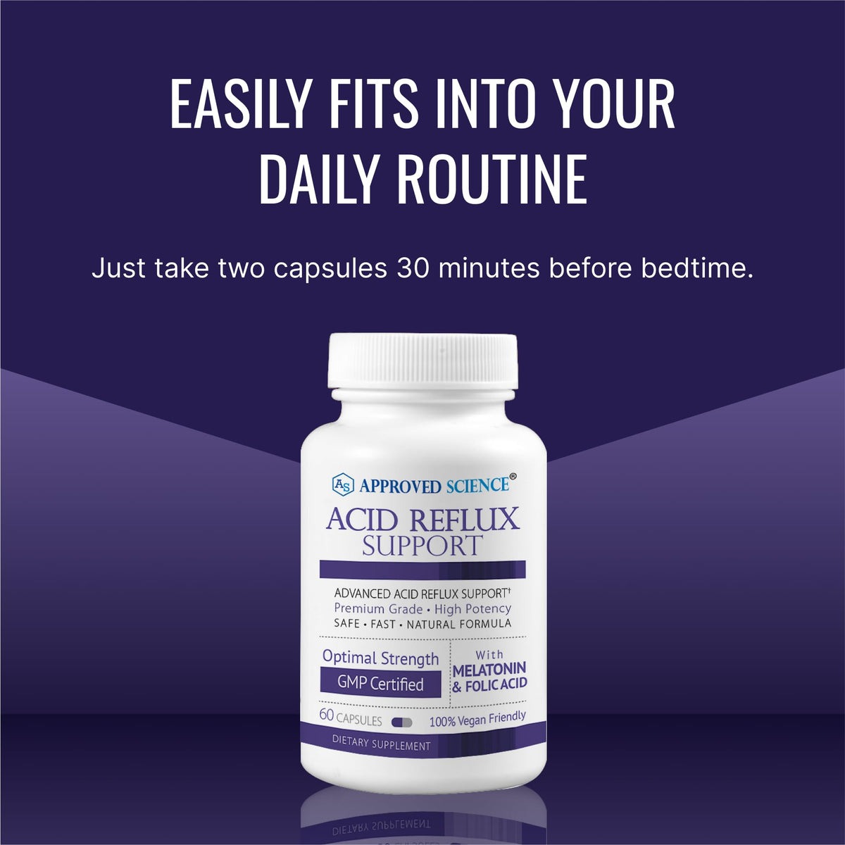 Approved Science® Acid Reflux Support - with Melatonin, Marshmallow Root, L-Taurine - 60 Capsules - Vegan