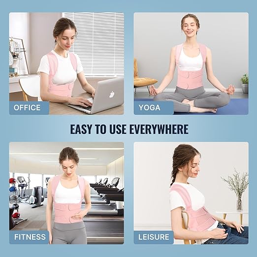 Fit Geno Back Brace Posture Corrector for Women: Shoulder Straightener Adjustable Full Back Support Upper and Lower Back Pain Relief - Scoliosis Hunchback Hump Thoracic Spine Corrector Small