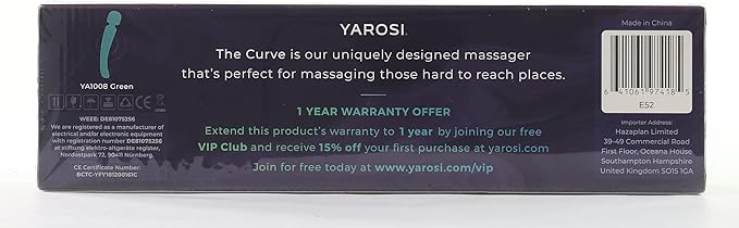 Yarosi Cordless Curve Therapeutic Device - 8 Powerful Speeds and 20 Patterns - for Muscle Aches and Sports Recovery - Rechargeable - Travel Friendly - Green