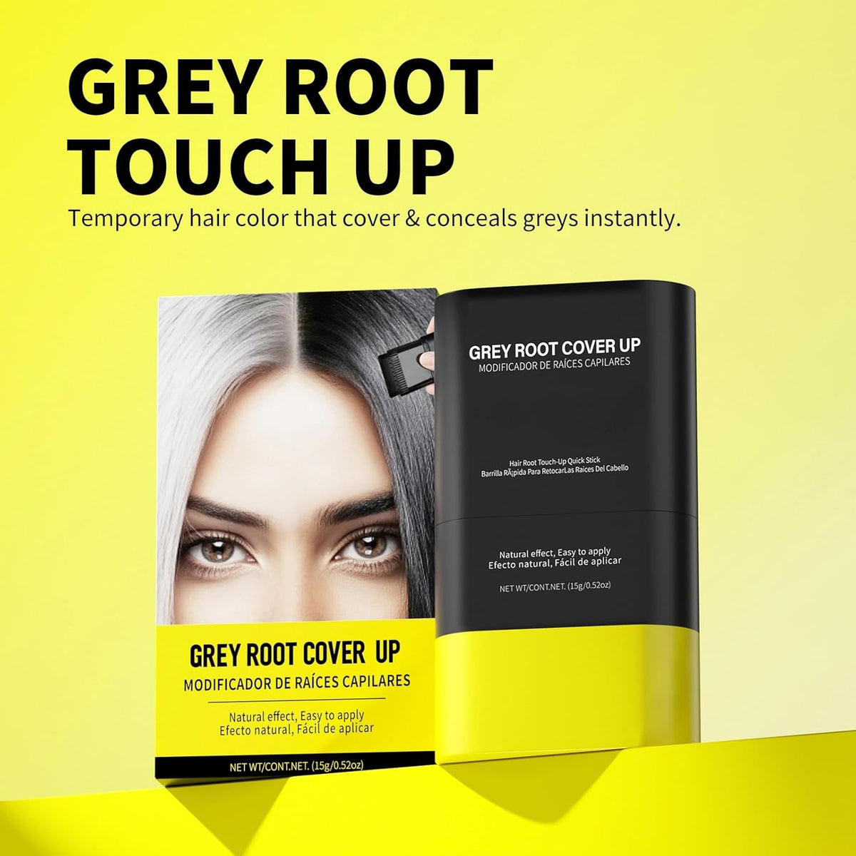 Gowwim Hair Dye Comb, Instant Portable Gray Hair Cover up Hair Dye Stick 2-in-1 Hair Color Stick Natural & Long-lasting Root Touch up Hair Color Comb Waterproof for Women & Men 15g/0.52 oz