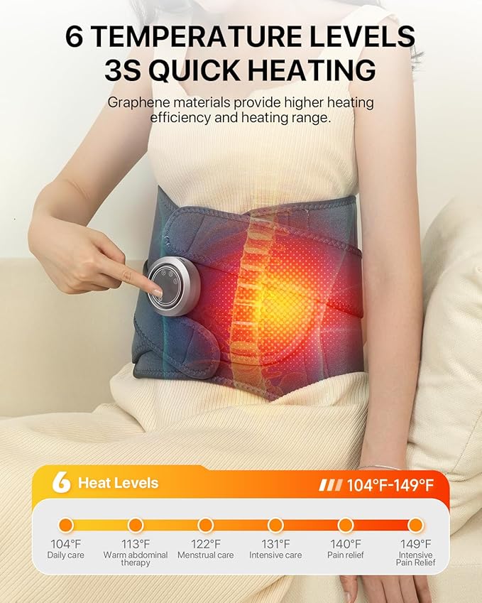 Cordless Heating Pad for Back Pain Relief Rechargeable Detachable 3000mAh, 47+35in Adjustable Back Massager with Heat 104-149℉ 3 Vibration, Heating Pad for Back with Lumbar Support, Gifts for Mom Dad