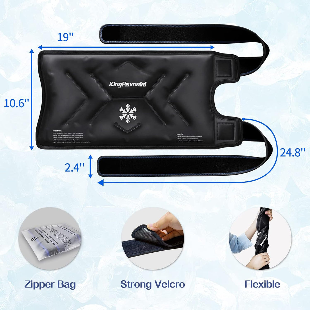 XXL Knee Ice Pack Wrap Around Entire Knee After Surgery, Reusable Gel Ice Pack for Injuries, Pain Relief, Swelling, Sports Injuries, 2 Pack (Black)